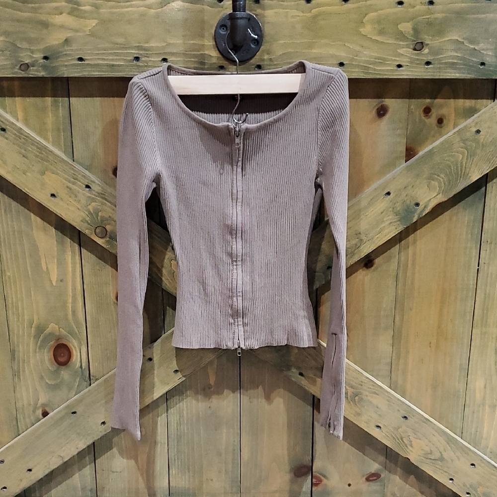 Hera Collection Taupe Ribbed Long Sleeve Top Minimalist Neutral Versatile Casual